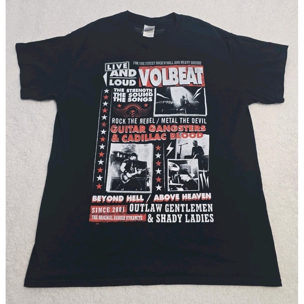 Volbeat Live and Loud Graphic Print T-Shirt Black L Crew Neck Cotton